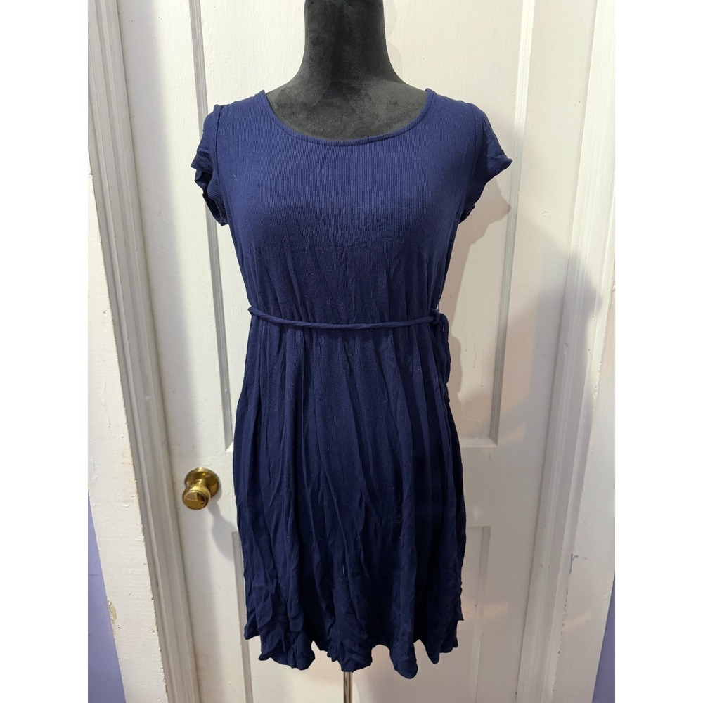 Motherhood Maternity Navy Ribbed Short Sleeve Dress in M